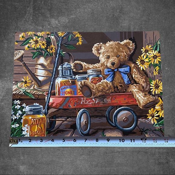 Paint by Numbers Teddy Bear in Wagon Loose Un-Framed Painting - Picture 6 of 8